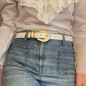 Vintage Liz Claiborne Large Fullgrain Leather Semi Aniline Ivory Gold Belt